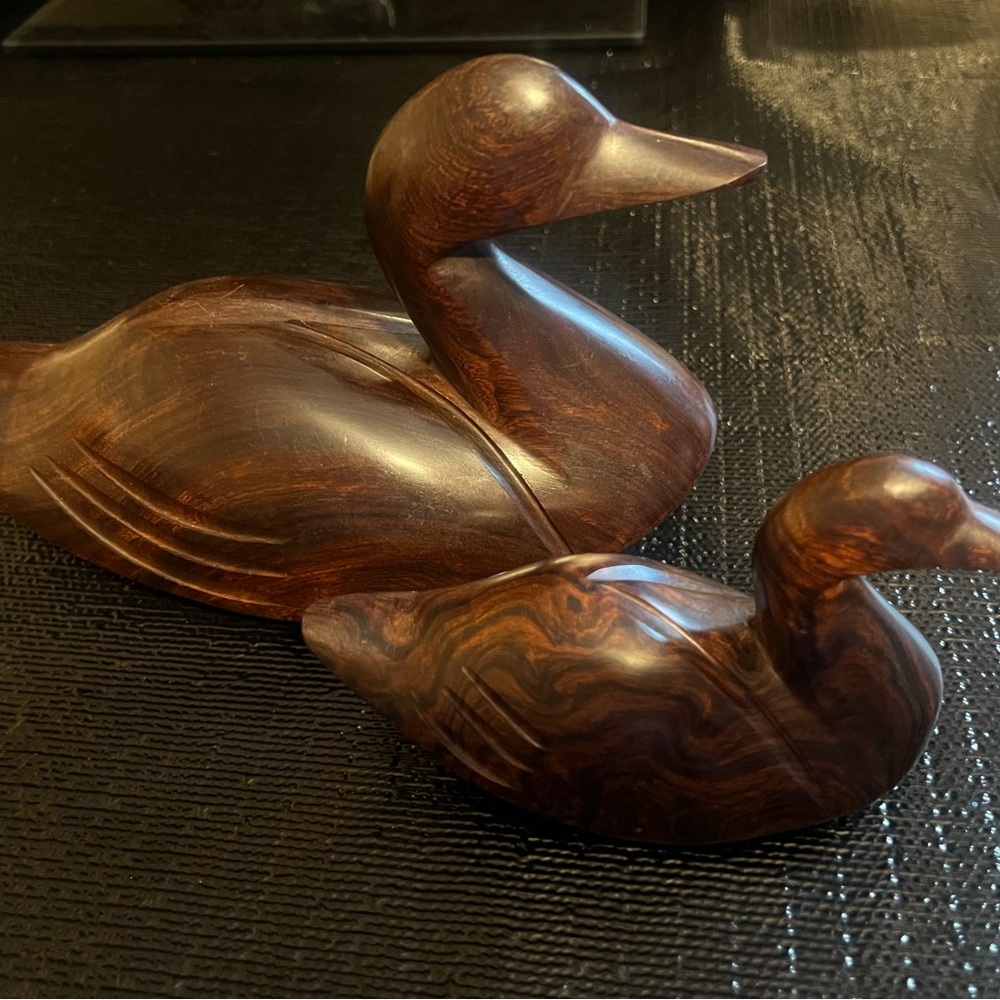 MCM ironwood hand carved ducks